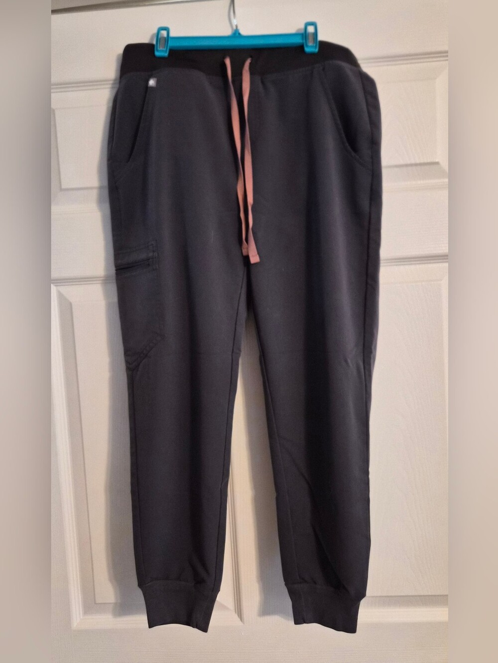 Figs Grey Jogger Scrub Pants with Pink Drawstring